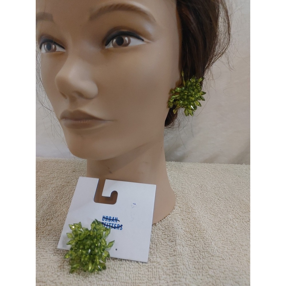 NWT‎ Urban Outfitters Green Large Beaded Asymmetrical Earrings